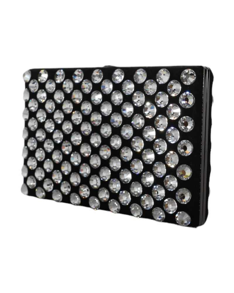 Dolce & Gabbana Velvet Crystal Clutch Evening Party Purse Black Bag Glam Steals