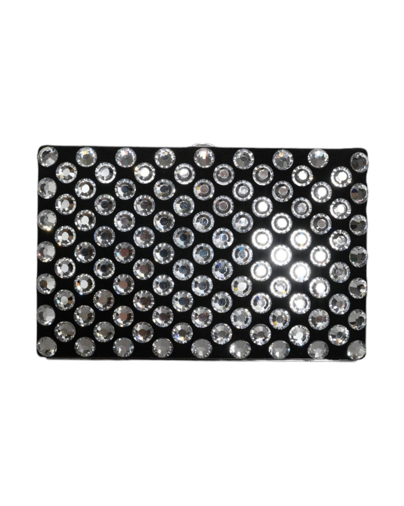 Dolce & Gabbana Velvet Crystal Clutch Evening Party Purse Black Bag Glam Steals