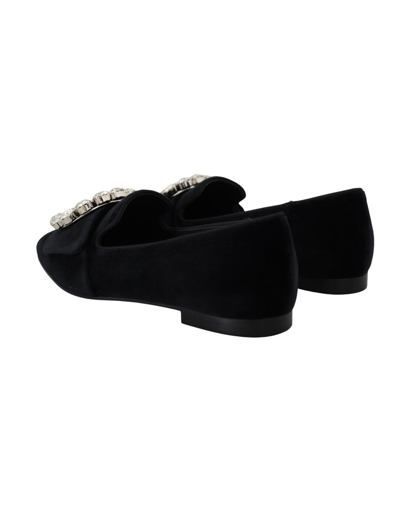 Dolce & Gabbana Black Velvet Crystals Loafers Glam Steals