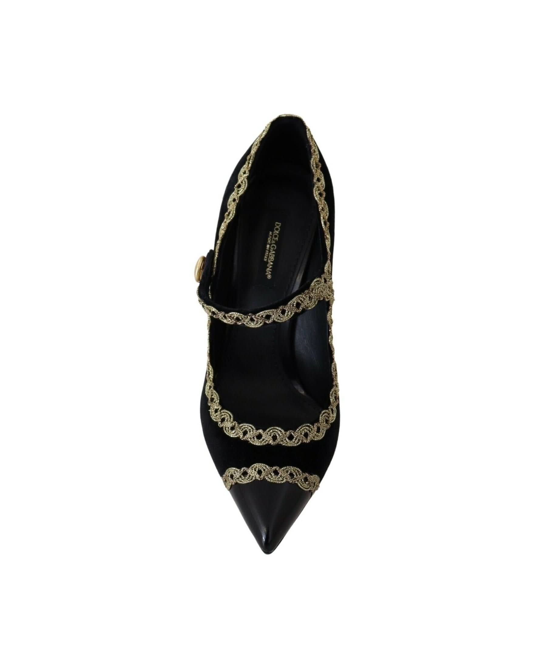 Dolce & Gabbana Black Velvet Embellished Mary Jane Pumps Shoes Heels