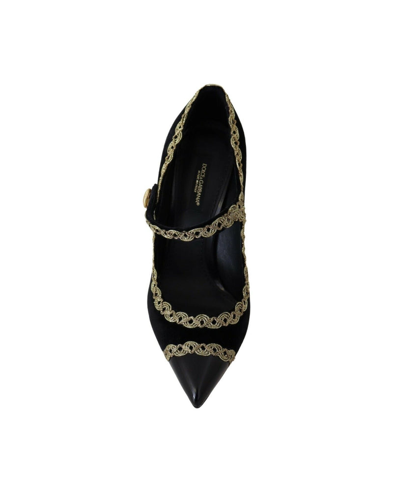 Dolce & Gabbana Black Velvet Embellished Mary Jane Pumps Shoes Glam Steals