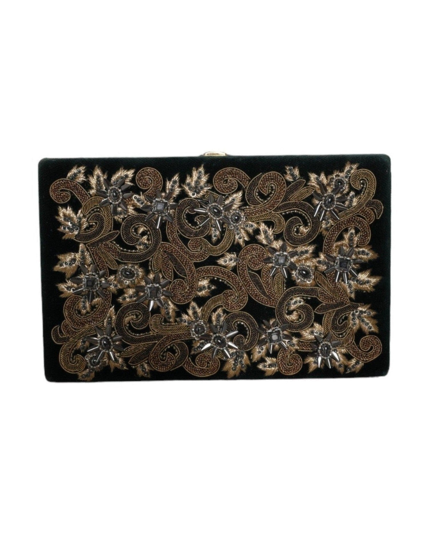 Dolce & Gabbana Velvet Frame Clutch Evening Party Purse Black Gold Bag Glam Steals