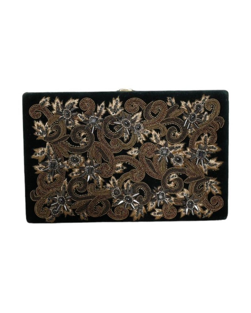 Dolce & Gabbana Velvet Frame Clutch Evening Party Purse Black Gold Bag Glam Steals