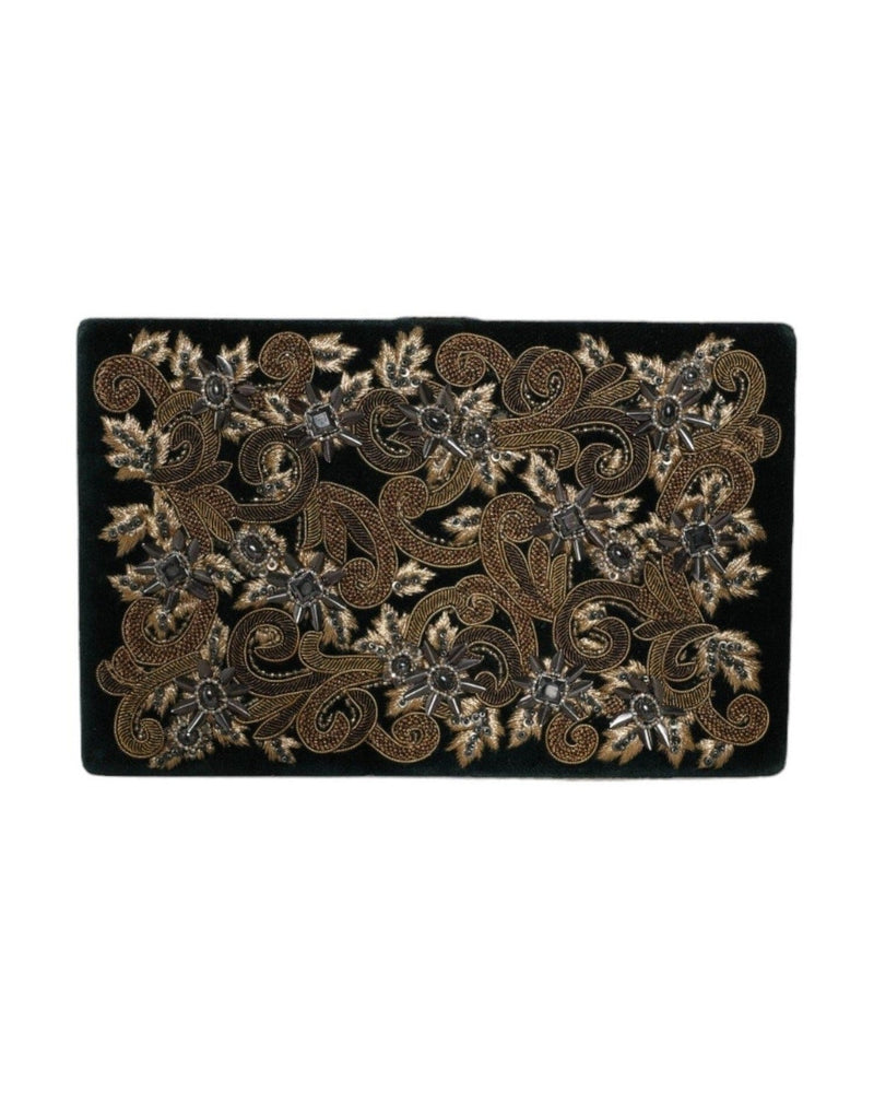 Dolce & Gabbana Velvet Frame Clutch Evening Party Purse Black Gold Bag Glam Steals
