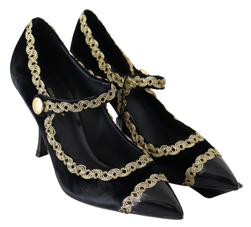 Dolce & Gabbana Black Velvet Gold Mary Janes Pumps Glam Steals