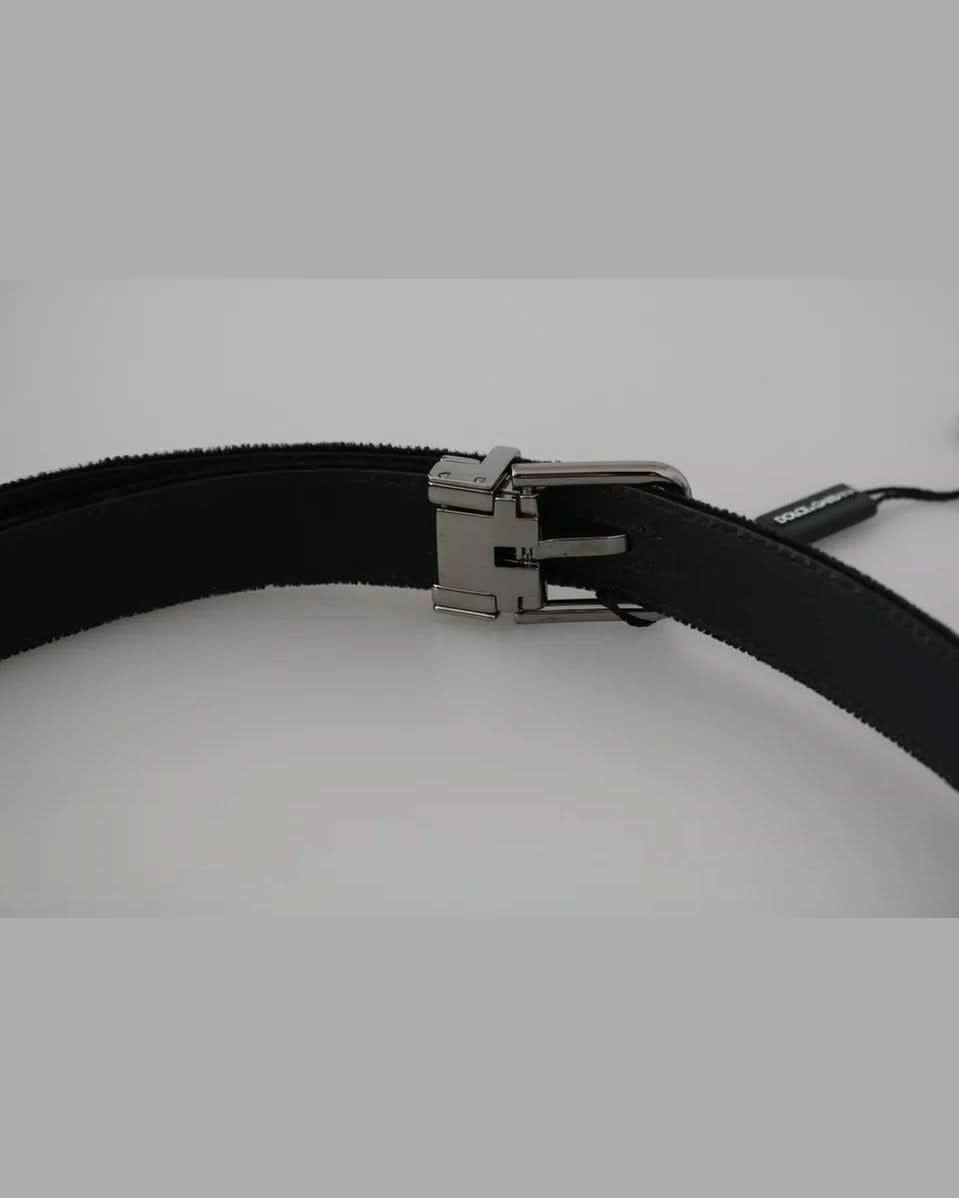 Dolce & Gabbana Black Velvet Leather Silver Buckle Belt Glam Steals