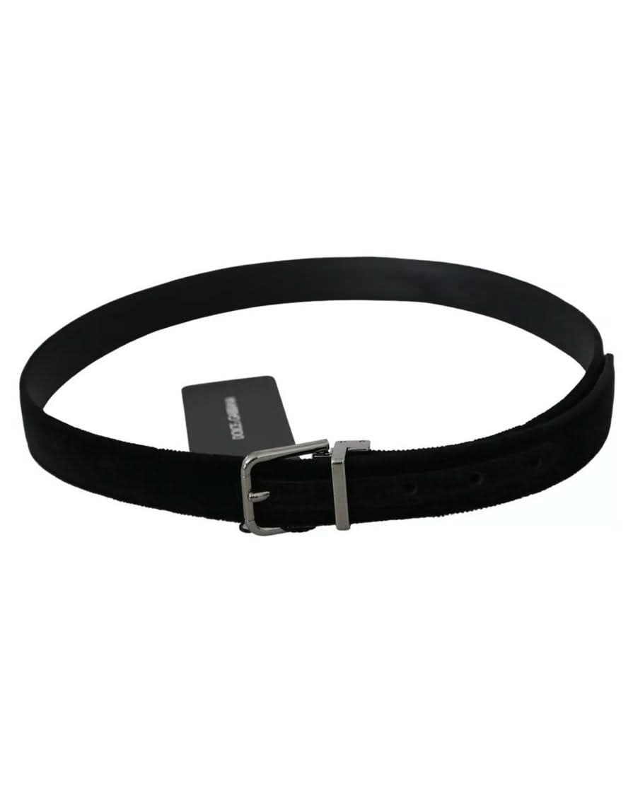 Dolce & Gabbana Black Velvet Leather Silver Buckle Belt Glam Steals