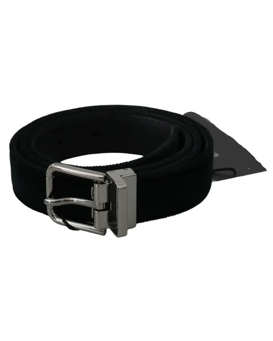 Dolce & Gabbana Black Velvet Leather Silver Buckle Belt Glam Steals