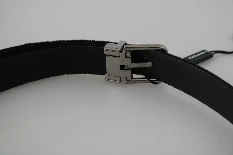 Dolce & Gabbana Black Velvet Leather Silver Buckle Belt Glam Steals