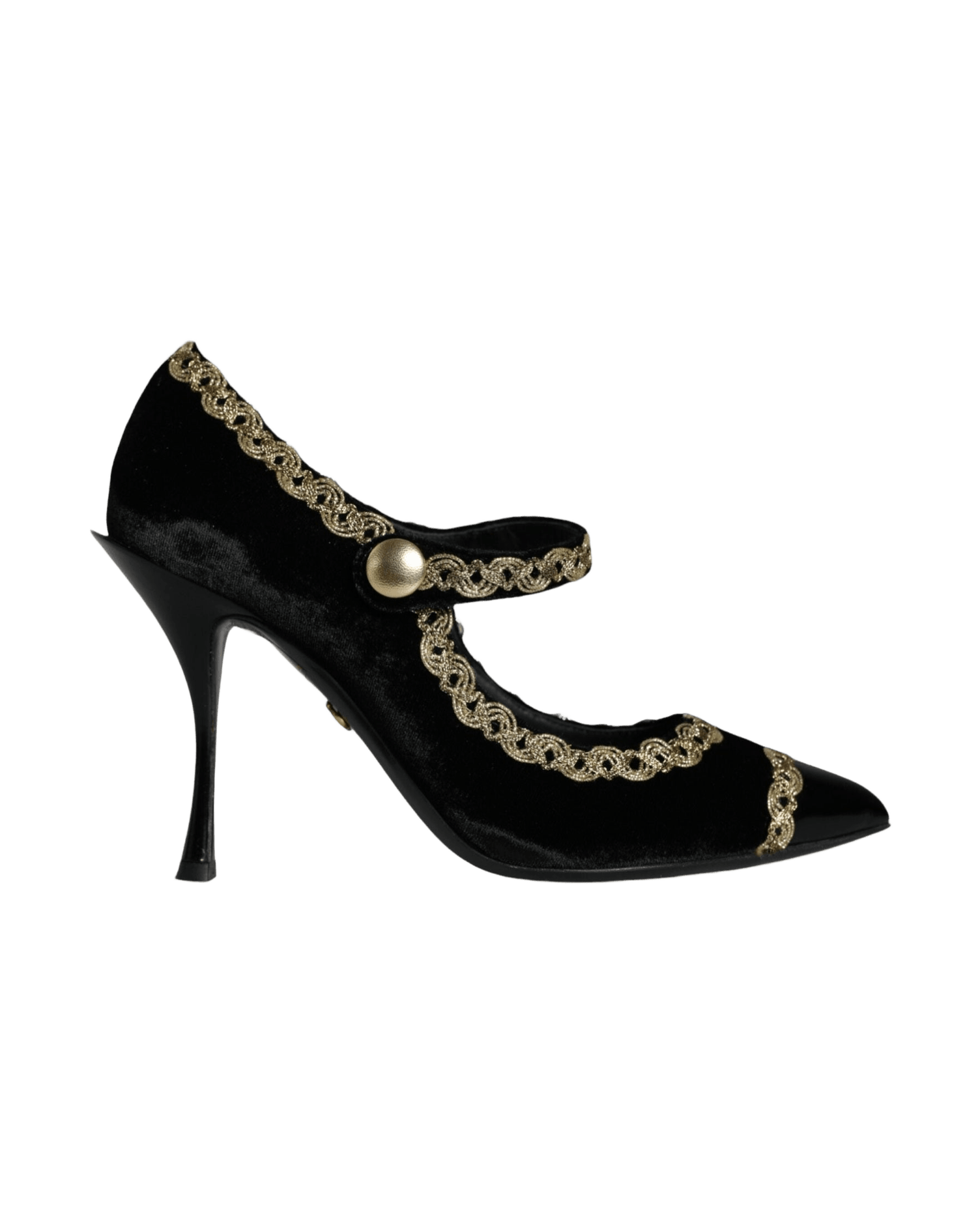 Dolce & Gabbana Black Velvet Mary Janes Gold Pumps Shoes Glam Steals