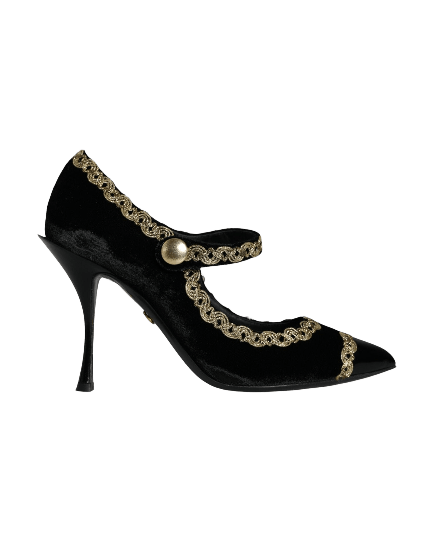 Dolce & Gabbana Black Velvet Mary Janes Gold Pumps Shoes Glam Steals