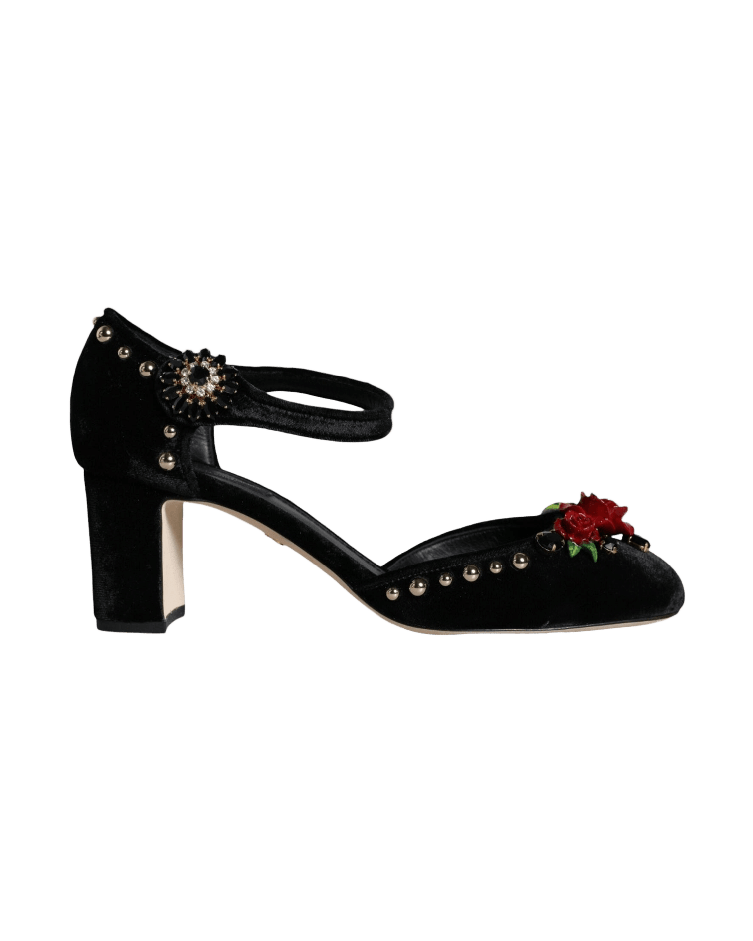Dolce & Gabbana Black Velvet Roses Ankle Strap Pumps Shoes Glam Steals