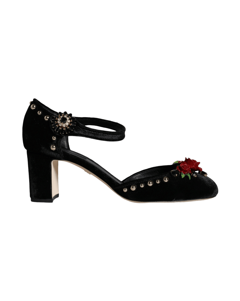 Dolce & Black Gabbana Velvet Roses Ankle Strap Pumps Shoes Glam Steals