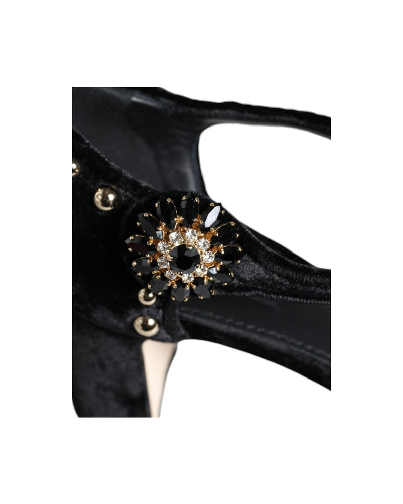 Dolce & Gabbana Black Velvet Roses Ankle Strap Pumps Shoes Glam Steals