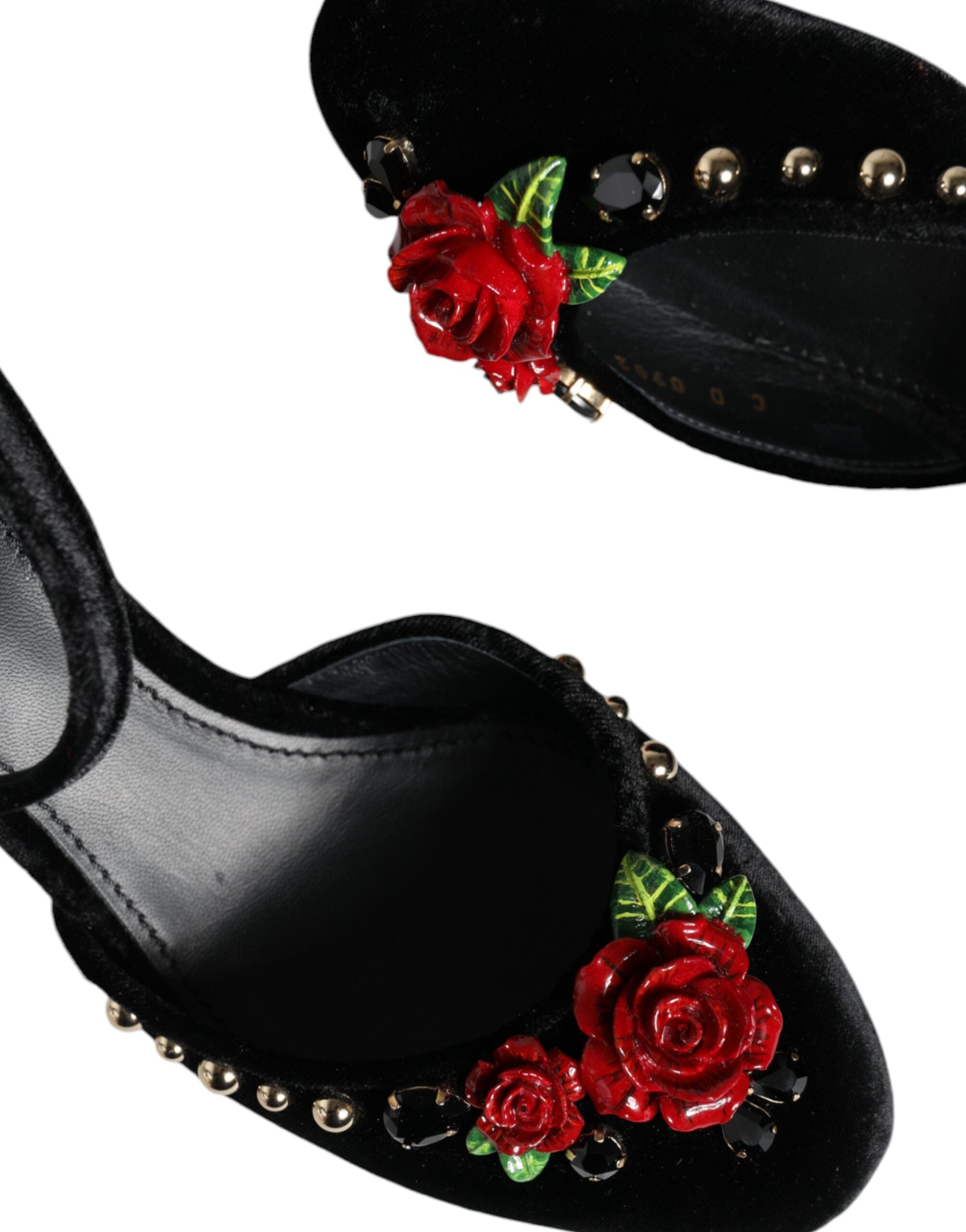 Dolce & Gabbana Black Velvet Roses Ankle Strap Pumps Shoes Glam Steals