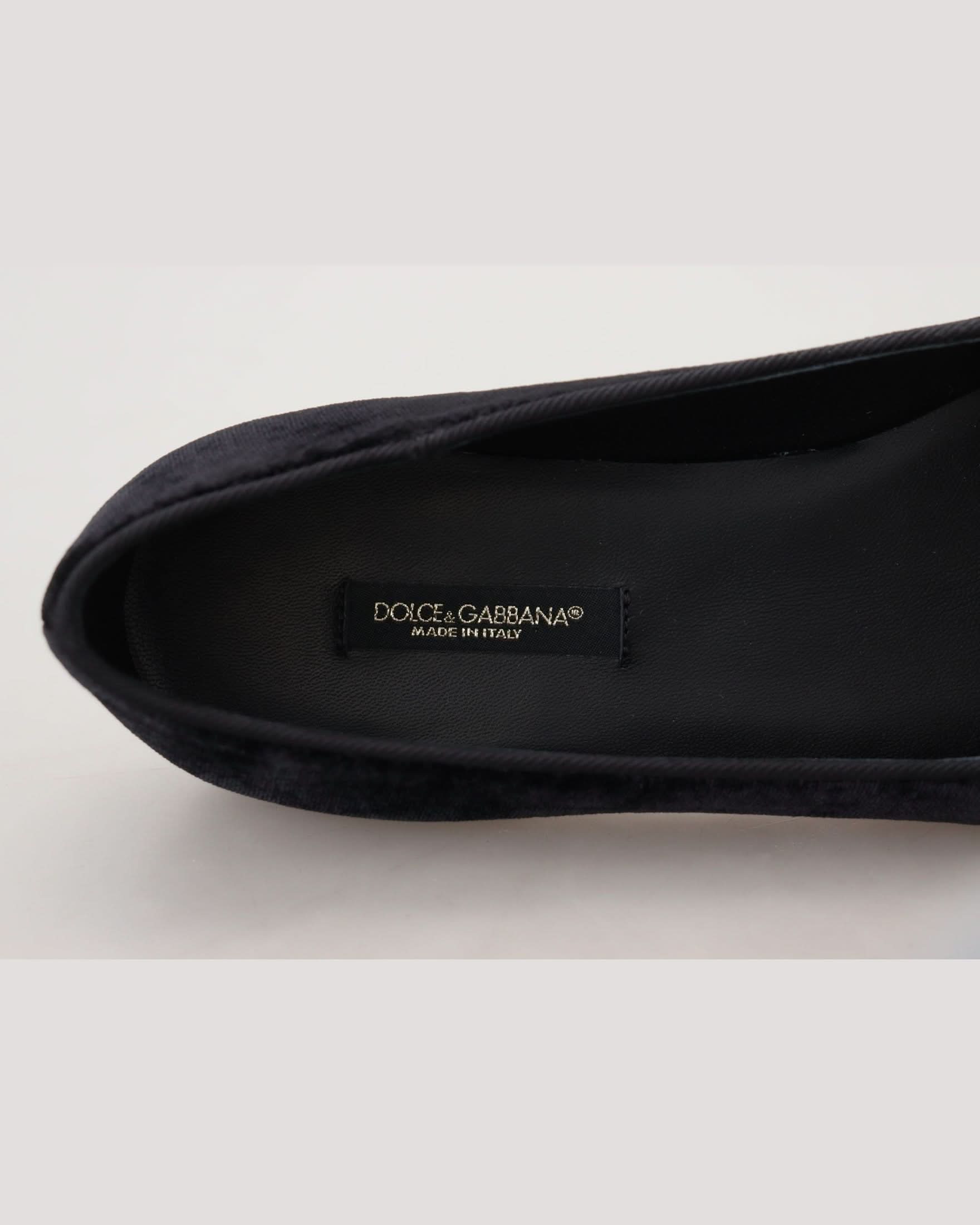 Dolce & Gabbana Black Velvet Slip Ons Loafers Flats
