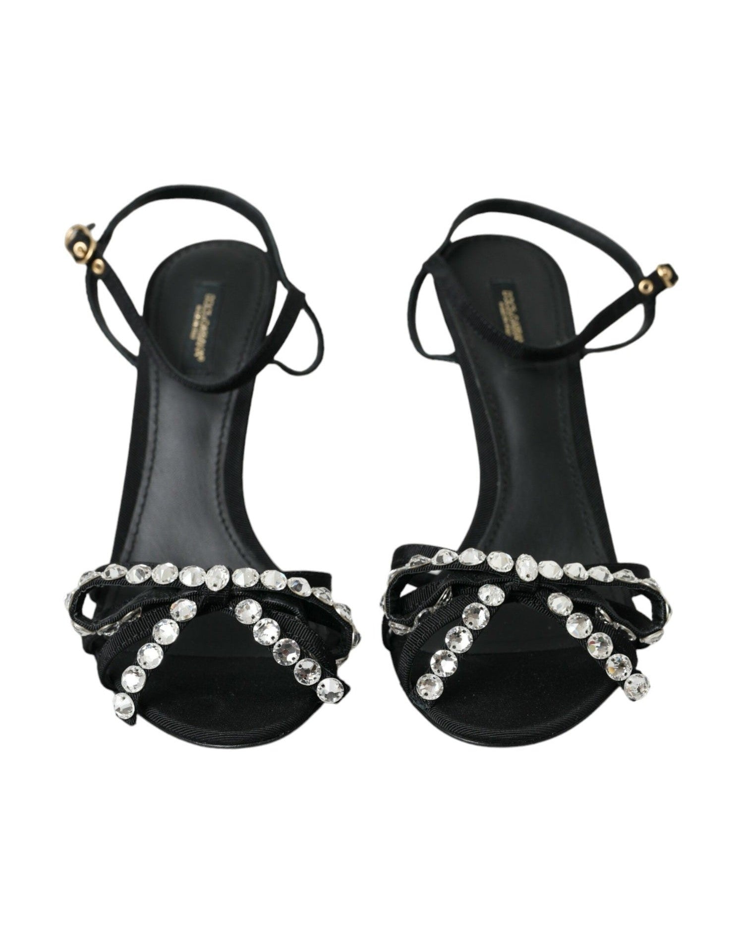 Dolce & Gabbana Black Viscose Crystal Bow Heels Sandals Shoes Glam Steals