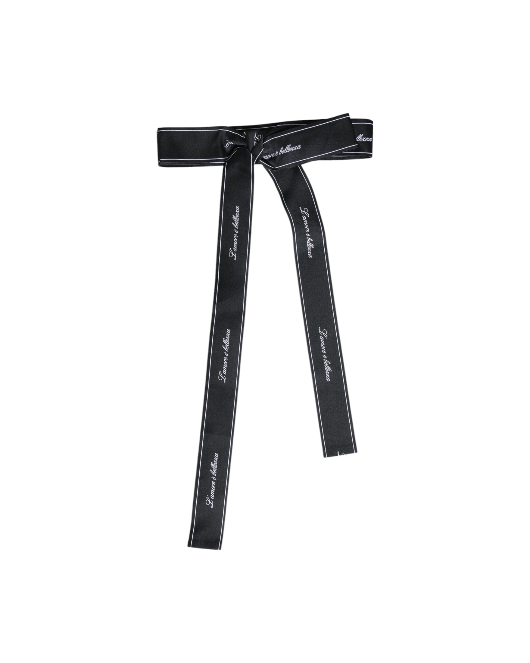 Dolce & Gabbana Black Waist Ribbon Wide Bow Logo Belt Glam Steals