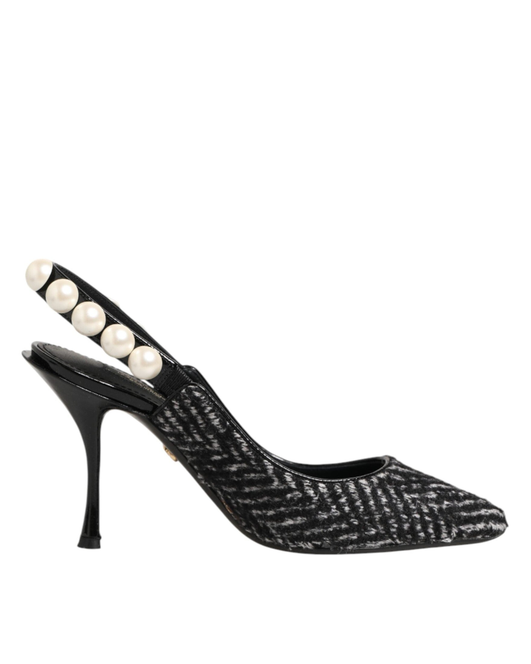 Dolce & Gabbana Black White Chevron Faux Pearl Slingbacks Shoes Glam Steals