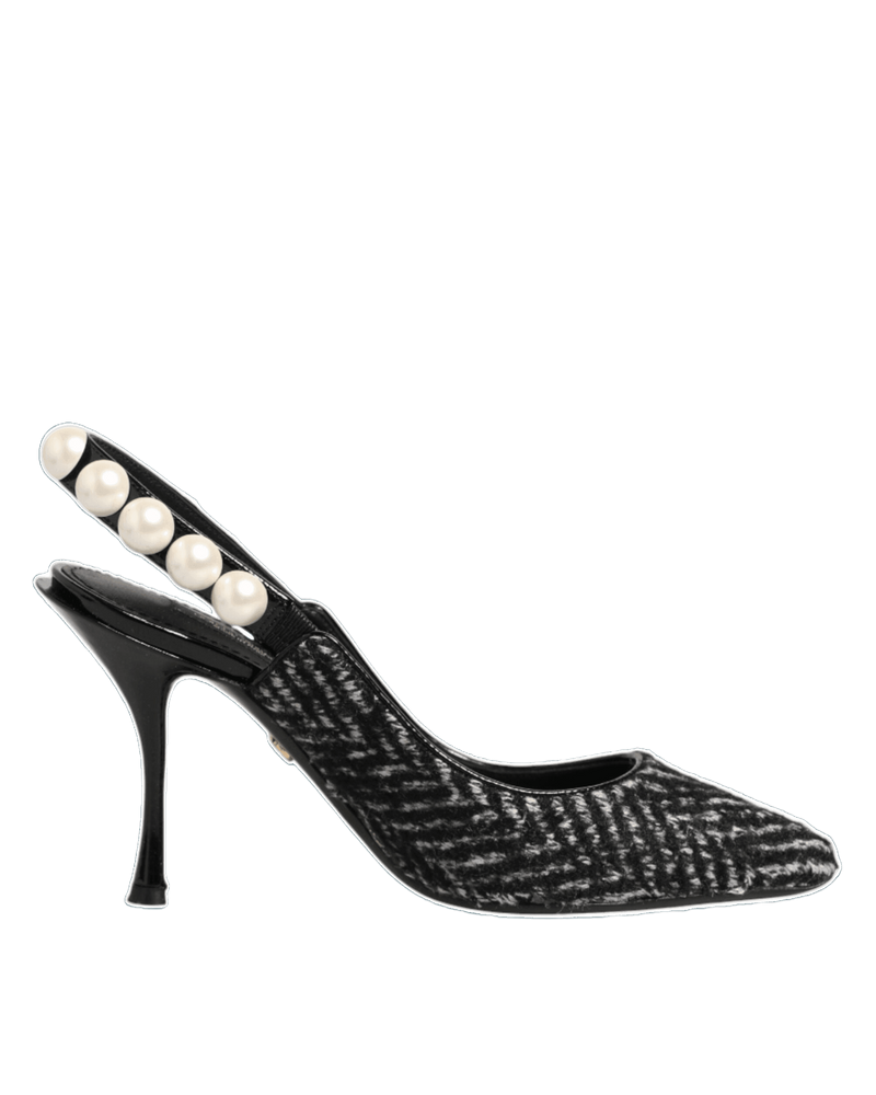 Dolce & Gabbana Black White Chevron Faux Pearl Slingbacks Shoes Glam Steals
