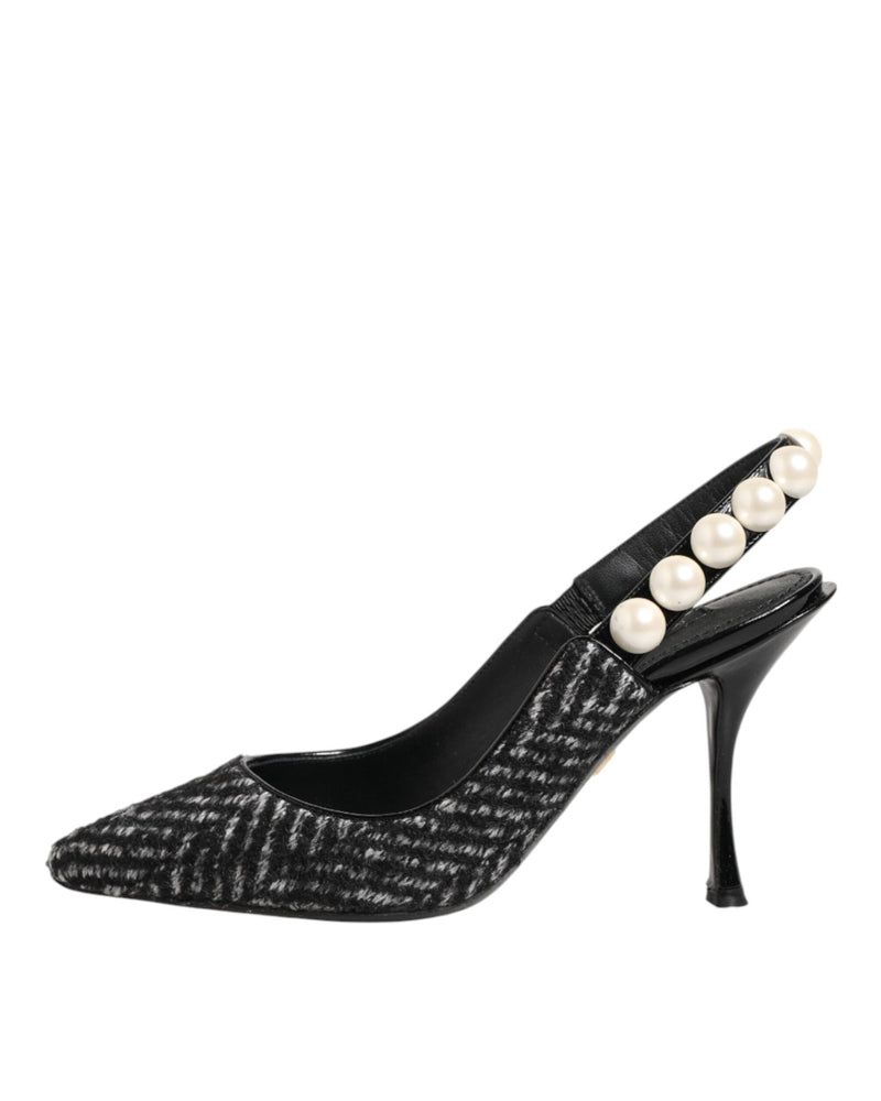 Dolce & Gabbana Black White Chevron Faux Pearl Slingbacks Shoes Glam Steals