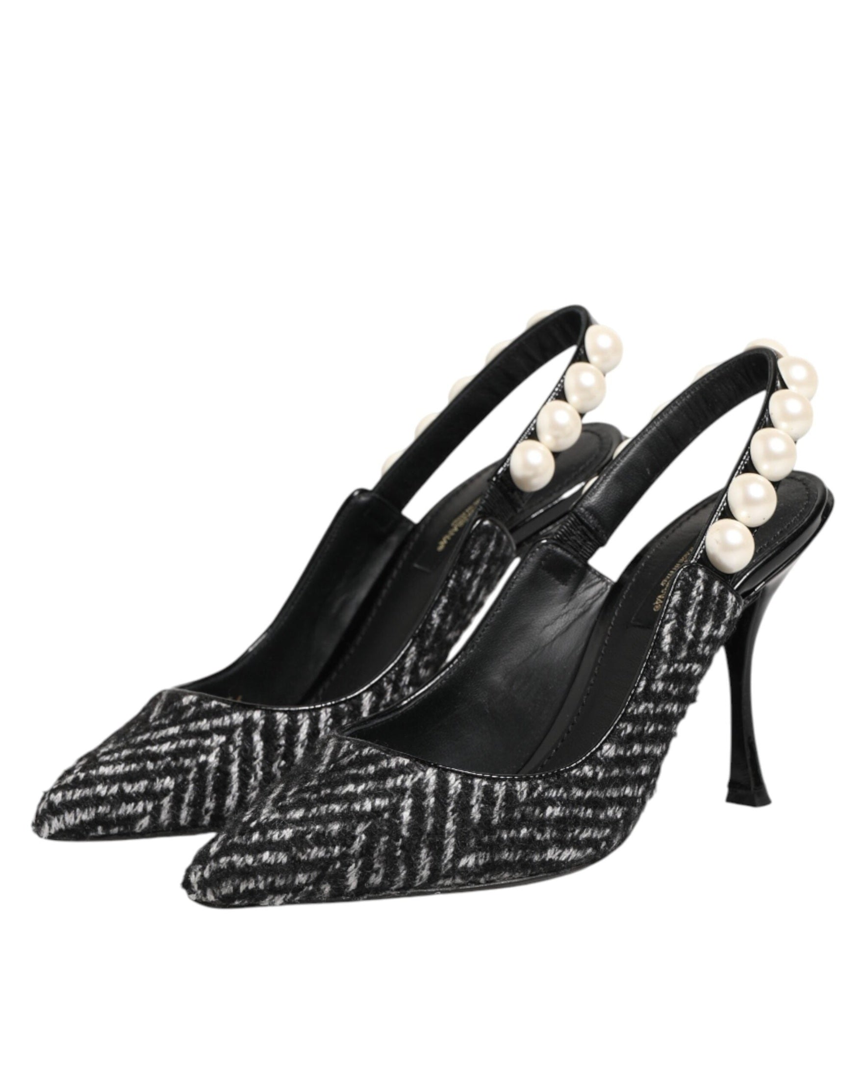 Dolce & Gabbana Black White Chevron Faux Pearl Slingbacks Shoes Glam Steals