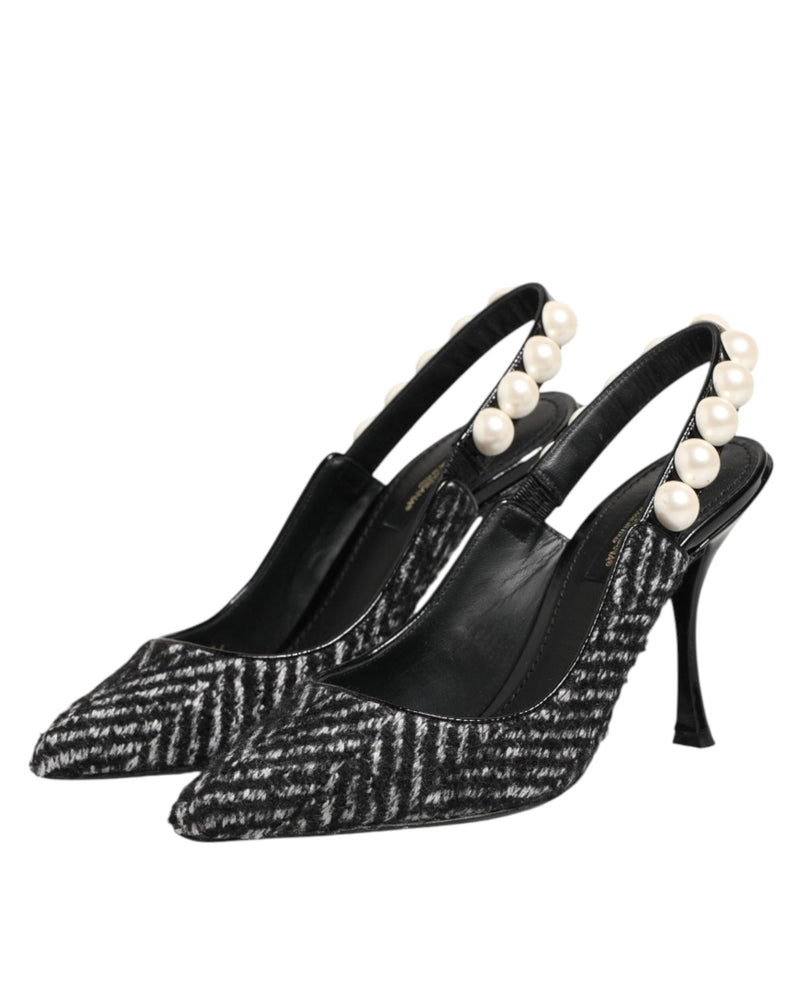 Dolce & Gabbana Black White Chevron Faux Pearl Slingbacks Shoes Glam Steals