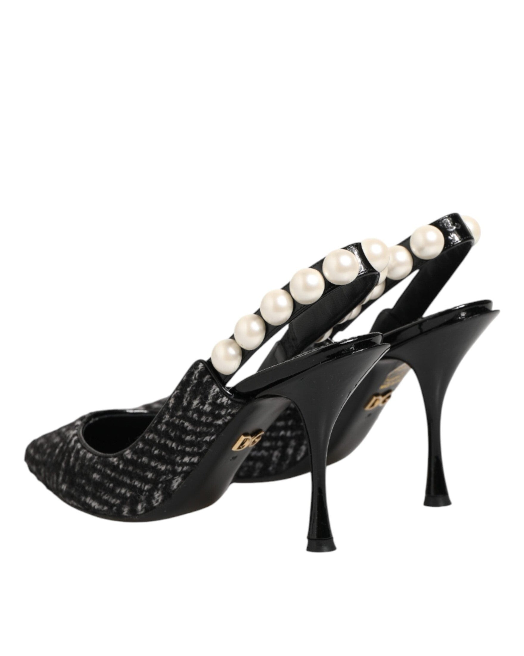 Dolce & Gabbana Black White Chevron Faux Pearl Slingbacks Shoes Glam Steals