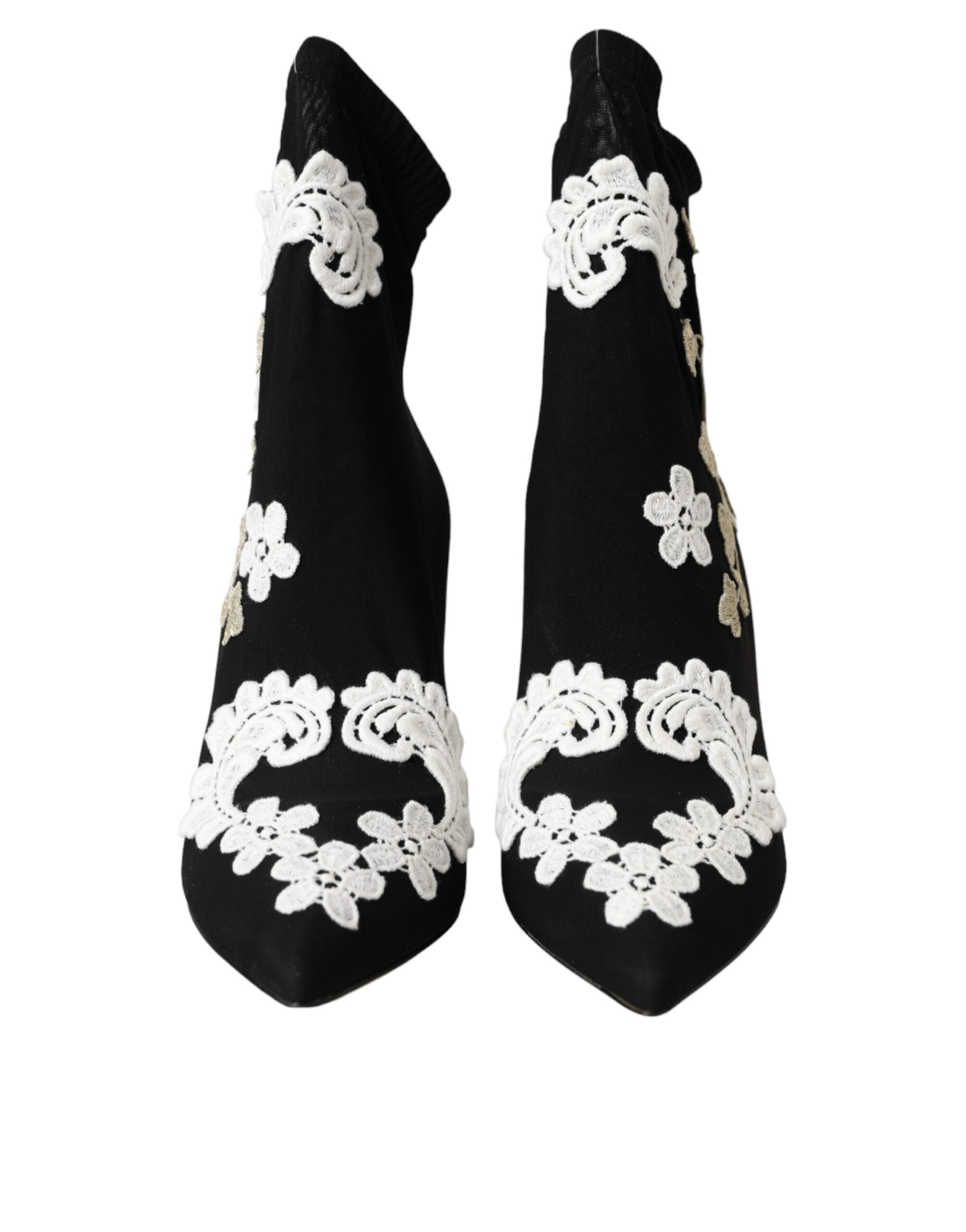 Dolce & Gabbana Black White Embroidery Slip On Boots Shoes Glam Steals