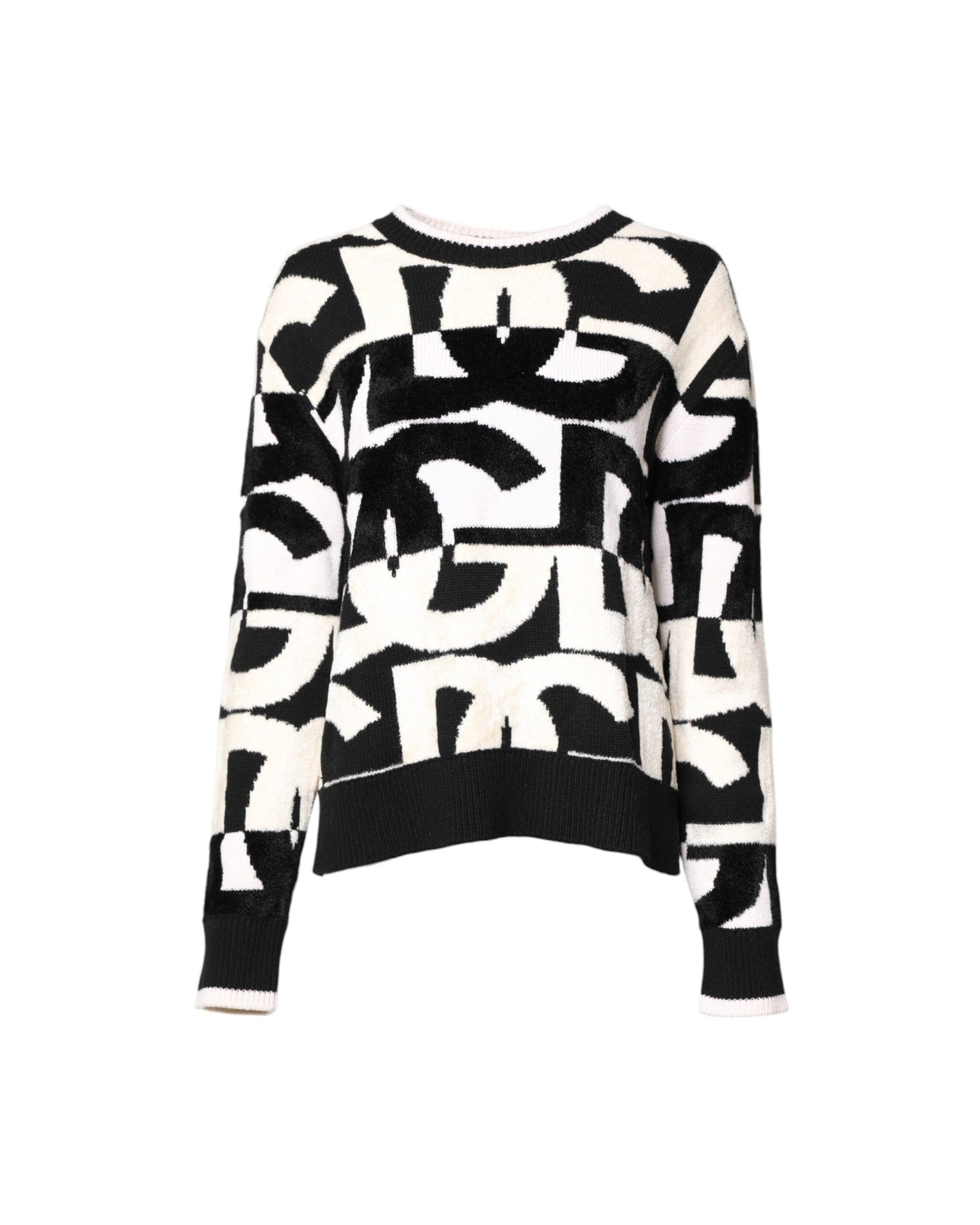 Dolce & Gabbana Black White Logo Print Pullover Sweater Sweaters