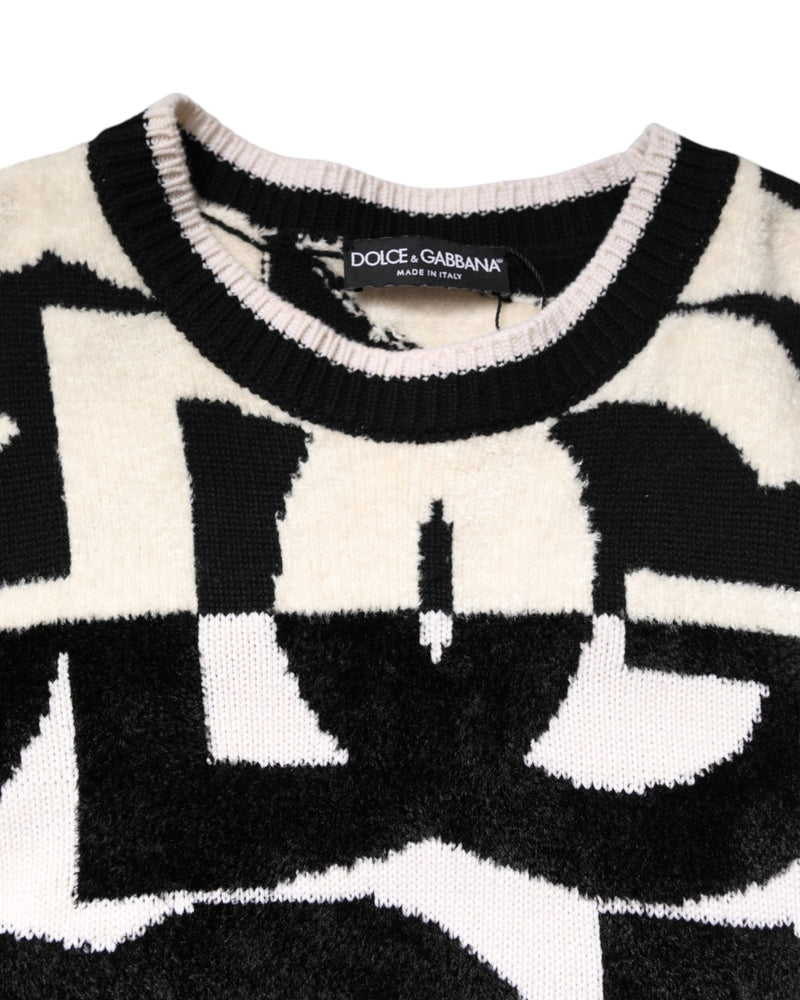 Dolce & Gabbana Black White Logo Print Pullover Sweater Glam Steals
