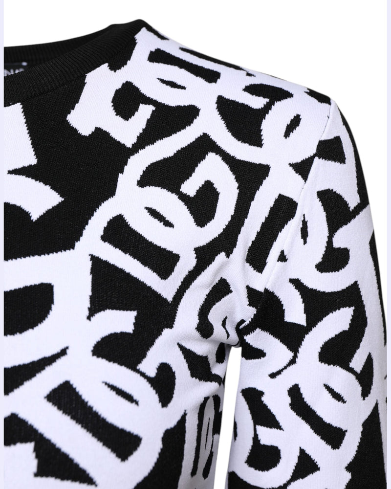Dolce & Gabbana Black White Logo Print Pullover Sweater Glam Steals