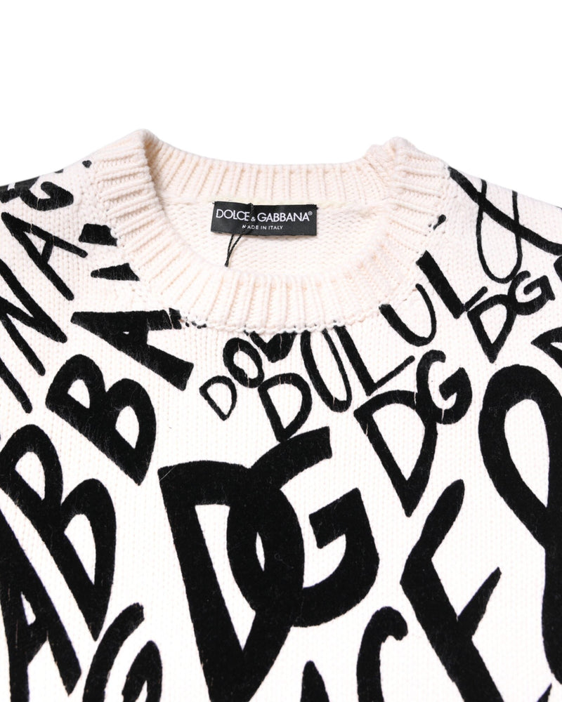 Dolce & Gabbana Black White Logo Print Pullover Sweater Glam Steals