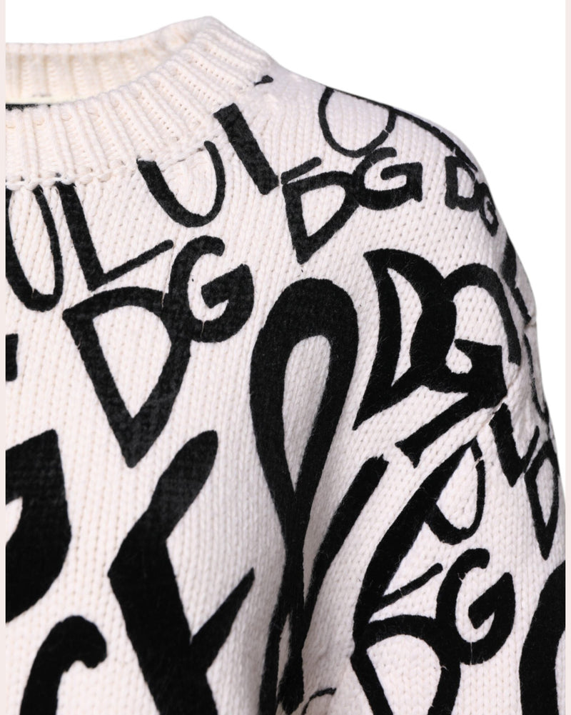 Dolce & Gabbana Black White Logo Print Pullover Sweater Glam Steals