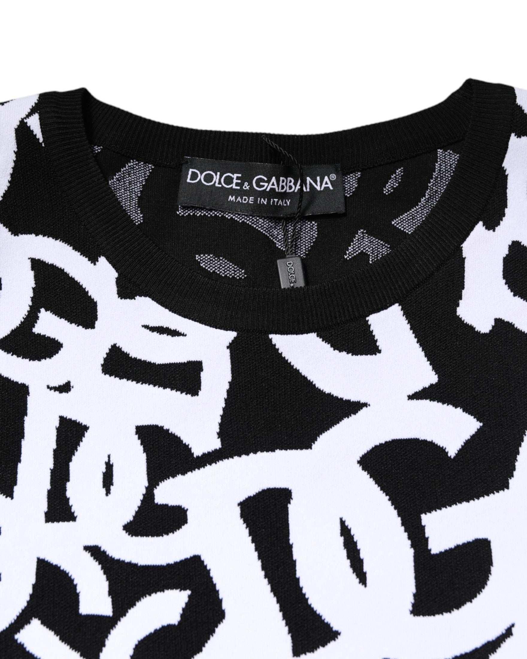 Dolce & Gabbana Black White Logo Print Pullover Sweater Glam Steals
