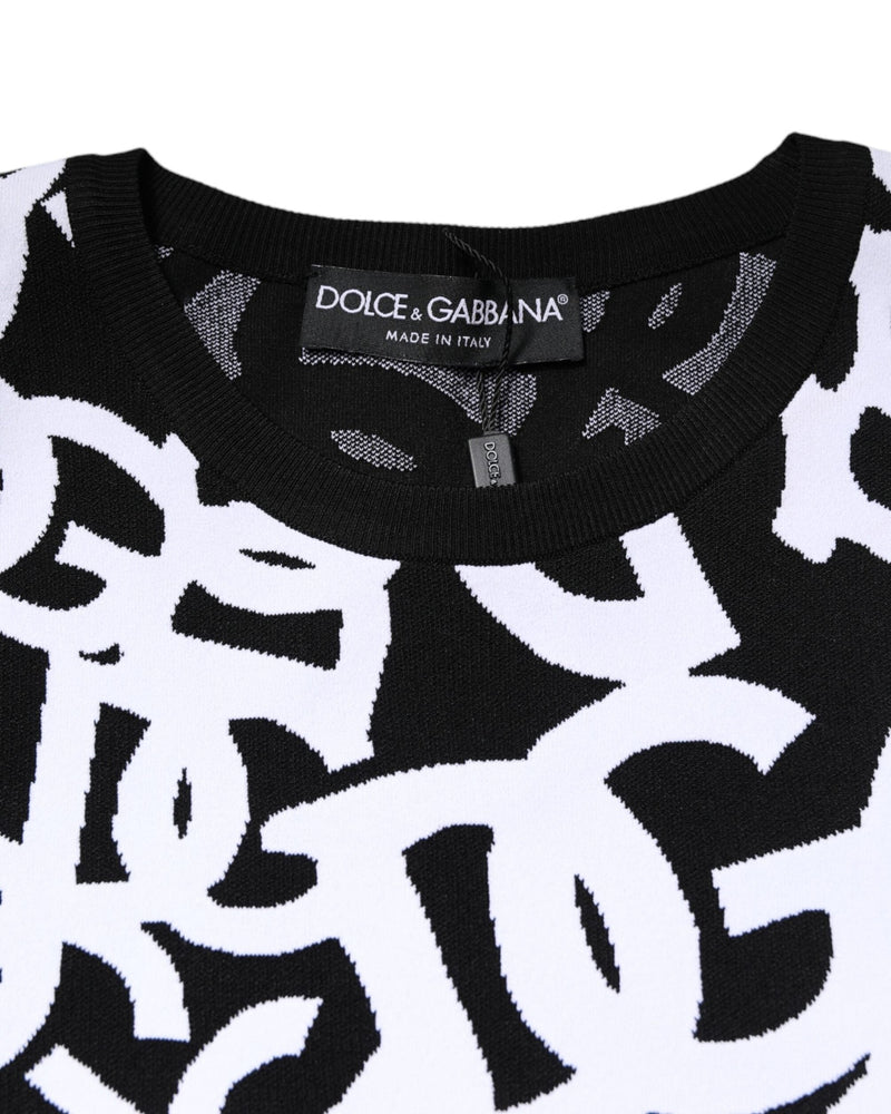 Dolce & Gabbana Black White Logo Print Pullover Sweater Glam Steals