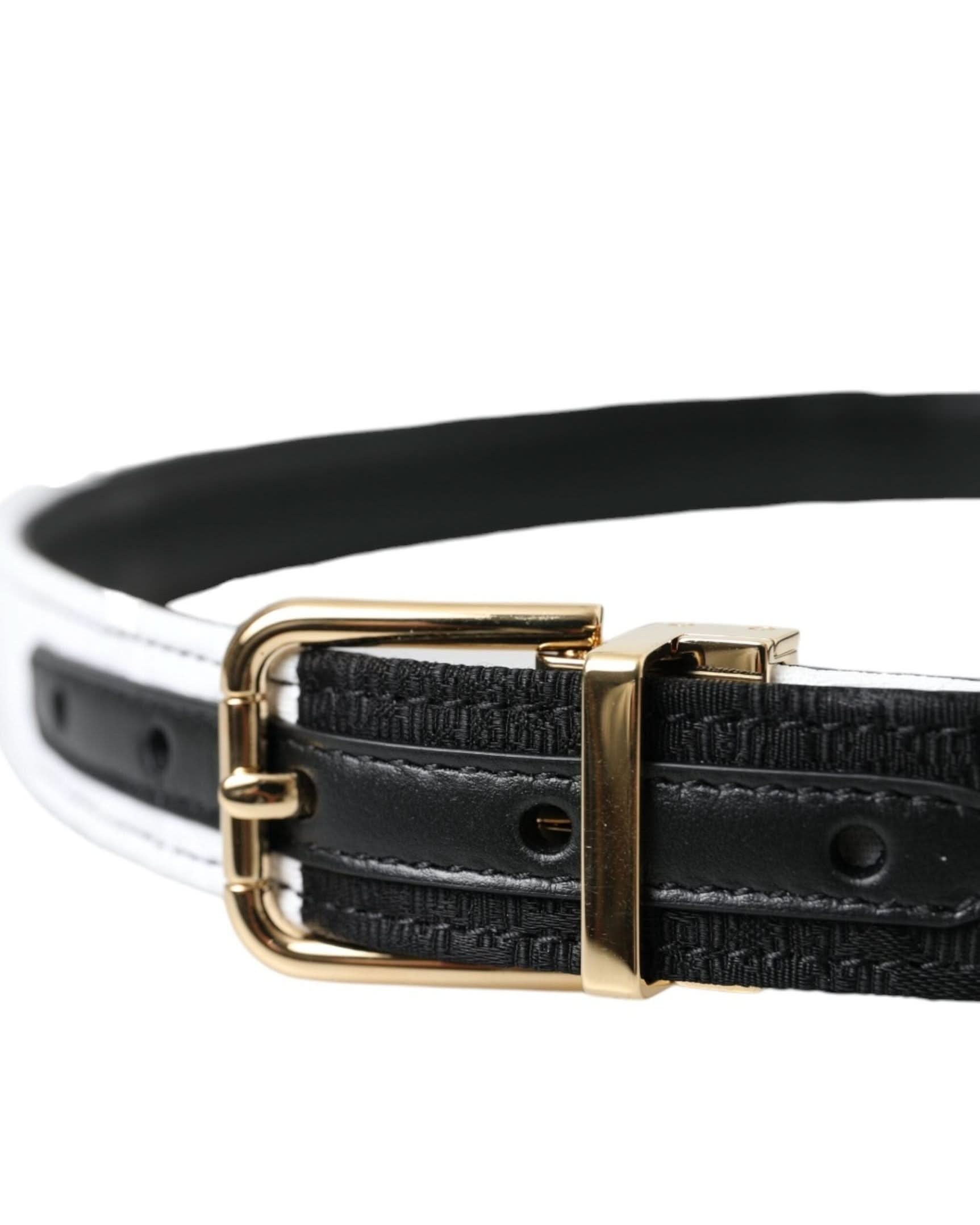 Dolce & Gabbana Black White Patchwork Gold Metal Buckle Belt Belts