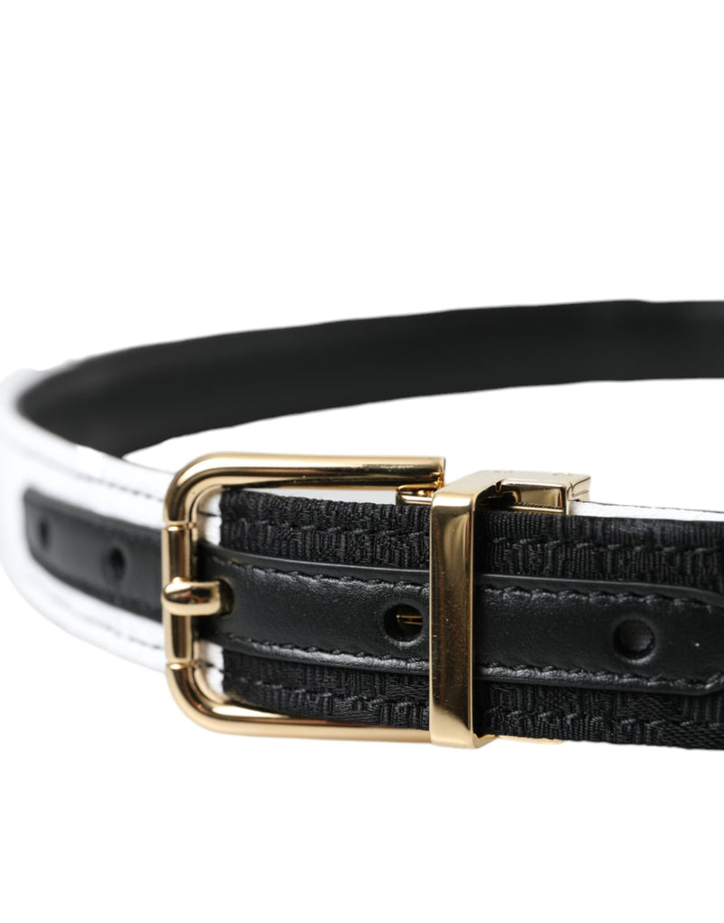 Dolce & Gabbana Black White Patchwork Gold Metal Buckle Belt Glam Steals