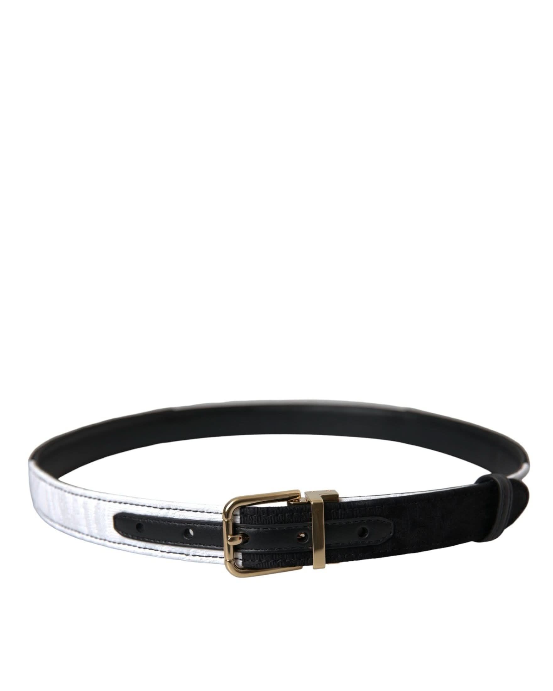 Dolce & Gabbana Black White Patchwork Gold Metal Buckle Belt Belts