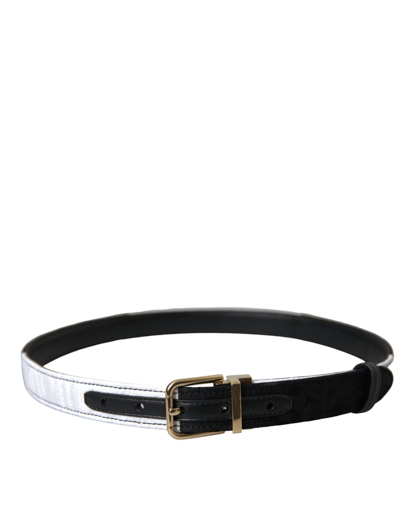 Dolce & Gabbana Black White Patchwork Gold Metal Buckle Belt Glam Steals