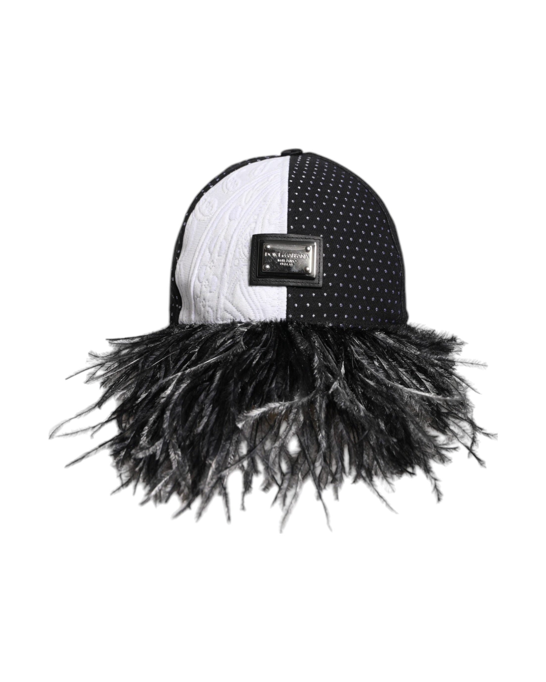 Dolce & Gabbana Black White Polka Dot Feathers Baseball Cap Glam Steals