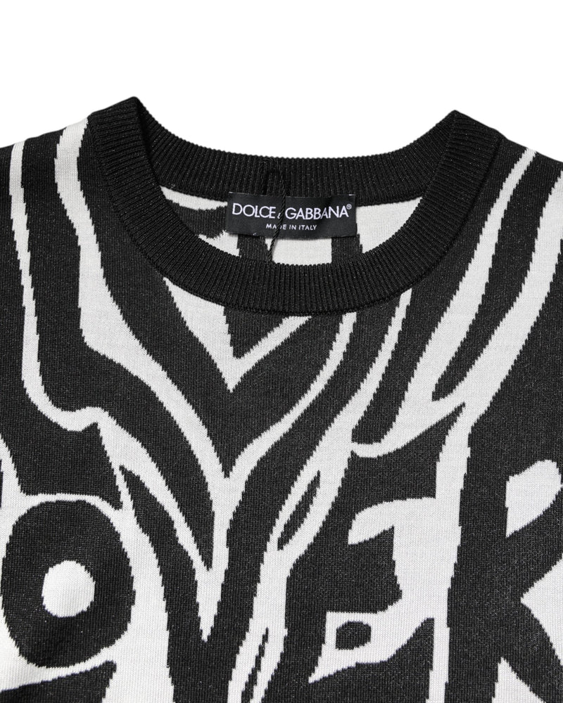 Dolce & Gabbana Black White Print Pullover Sweater Glam Steals
