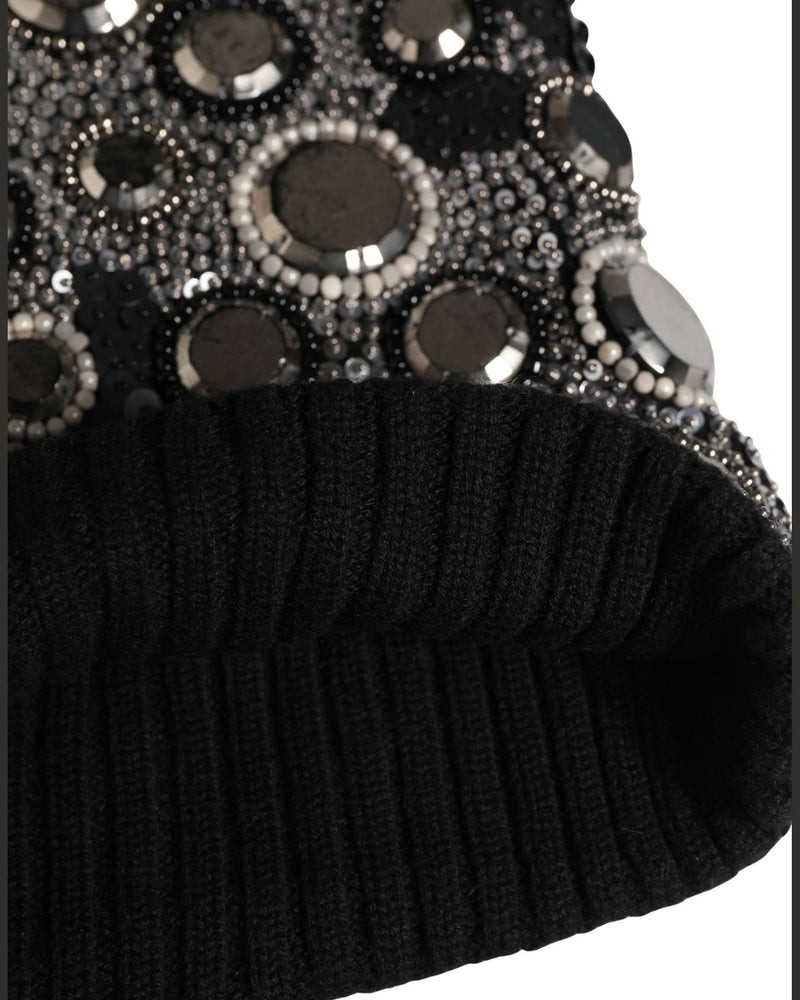 Dolce & Gabbana Black Wool Crystal Embellished Balaclava Hat 