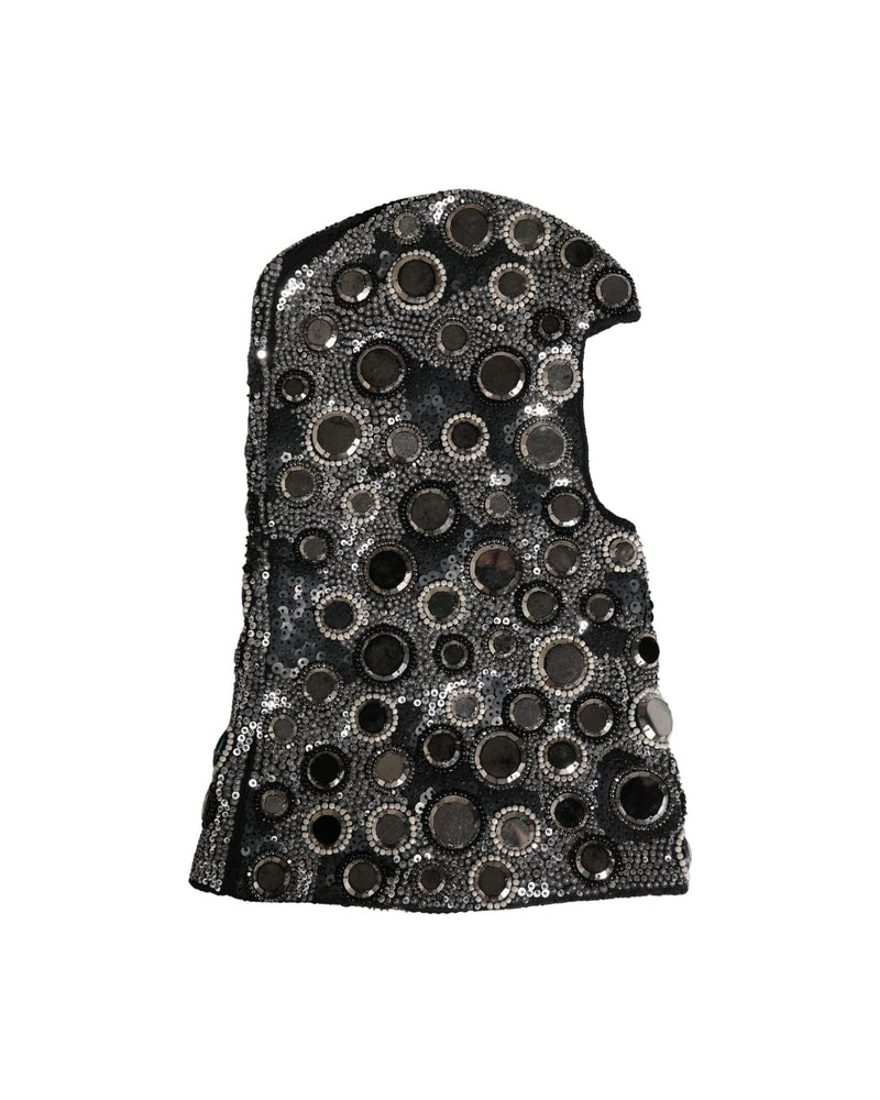Dolce & Gabbana Black Wool Crystal Embellished Balaclava Hat 