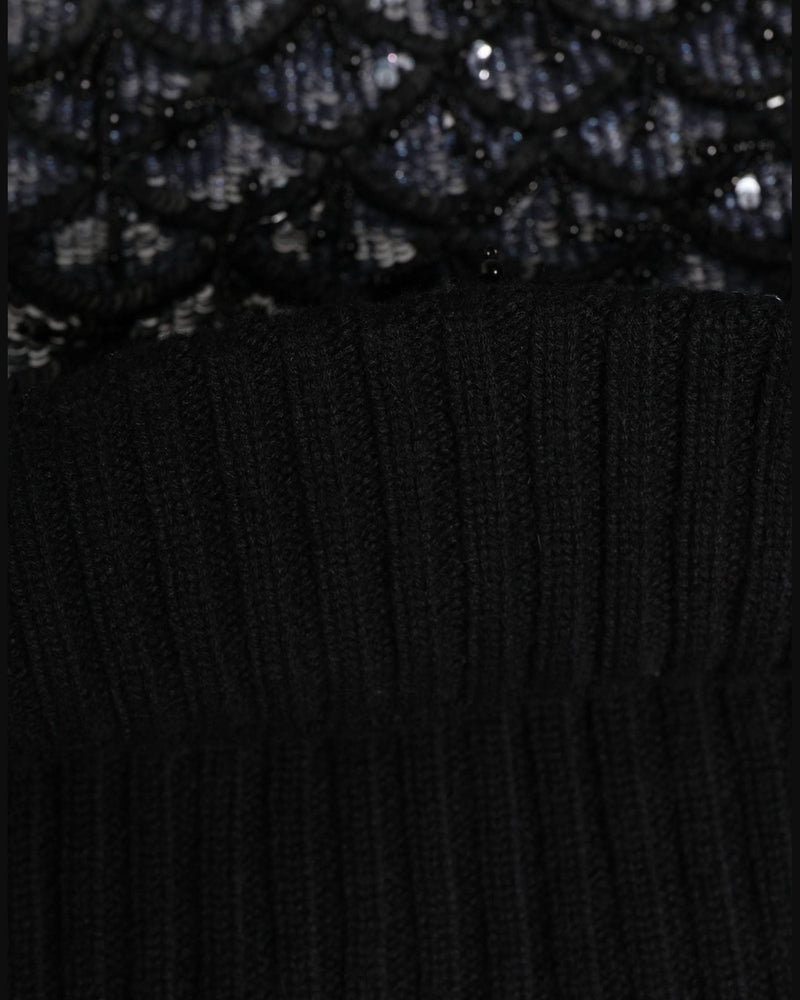 Dolce & Gabbana Black Wool Crystal Embellished Balaclava Hat 