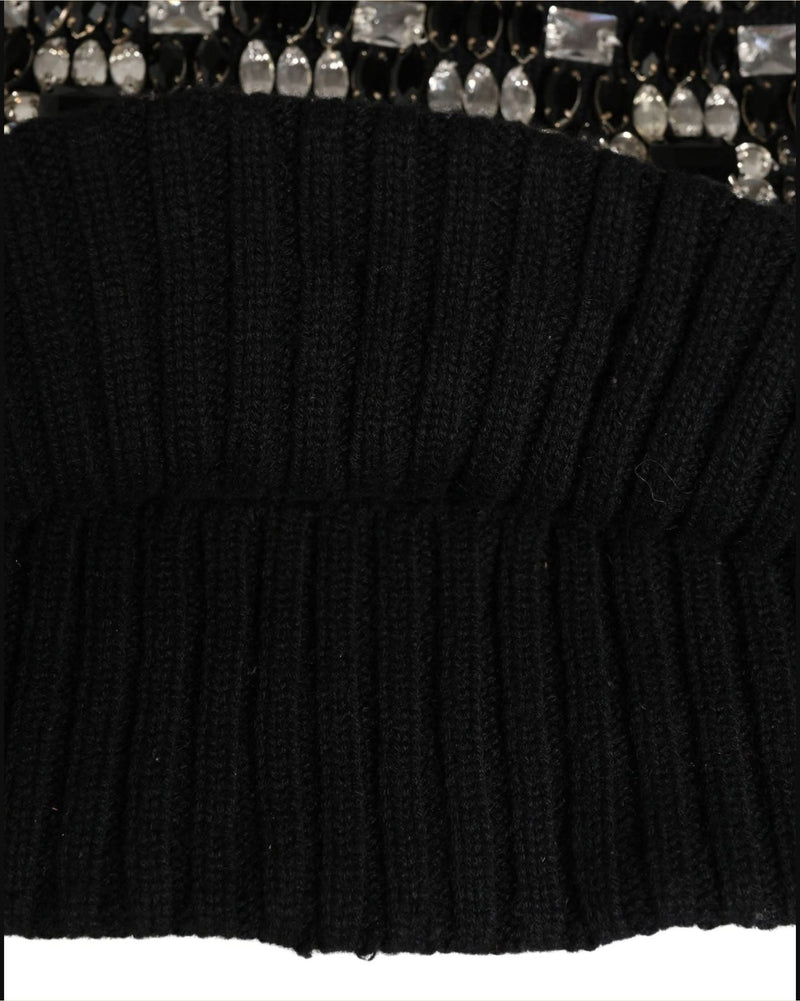 Dolce & Gabbana Black Wool Crystal Embellished Balaclava Hat 