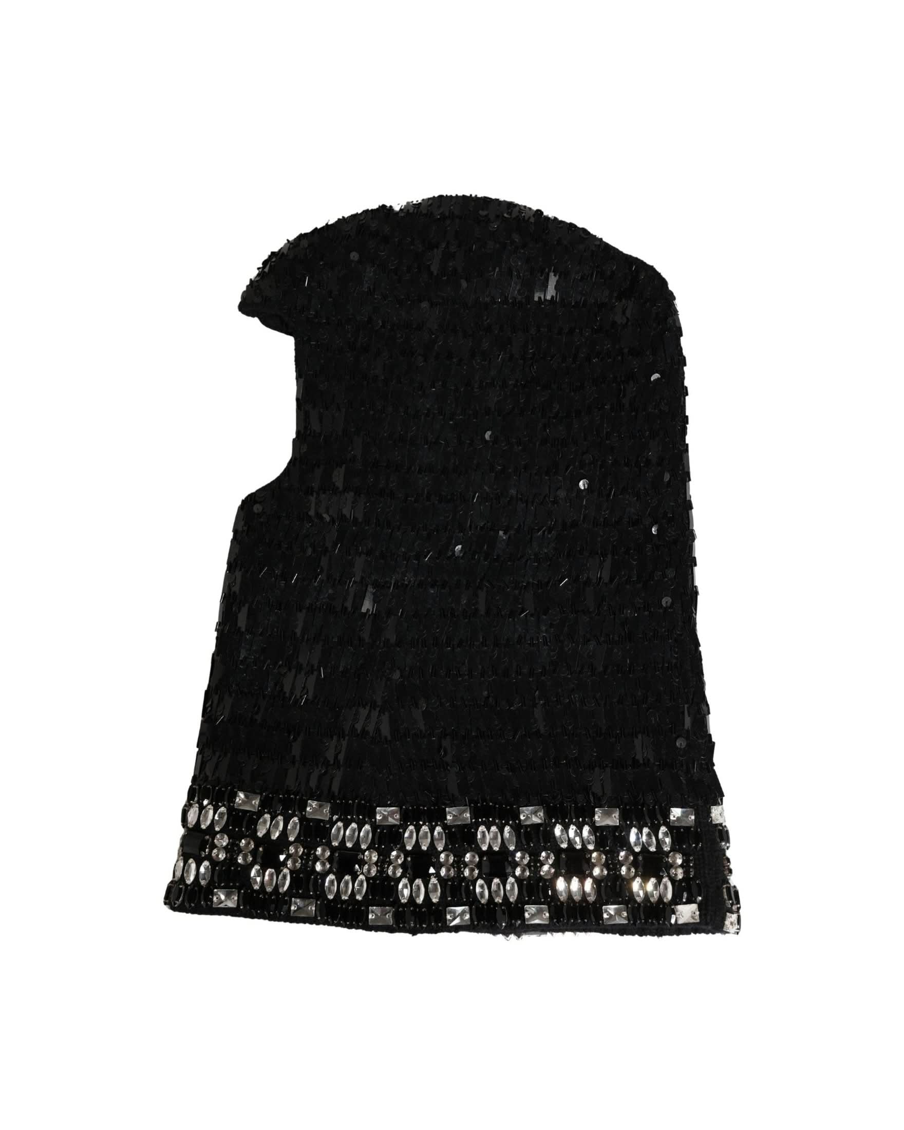 Dolce & Gabbana Black Wool Crystal Embellished Balaclava Hat 