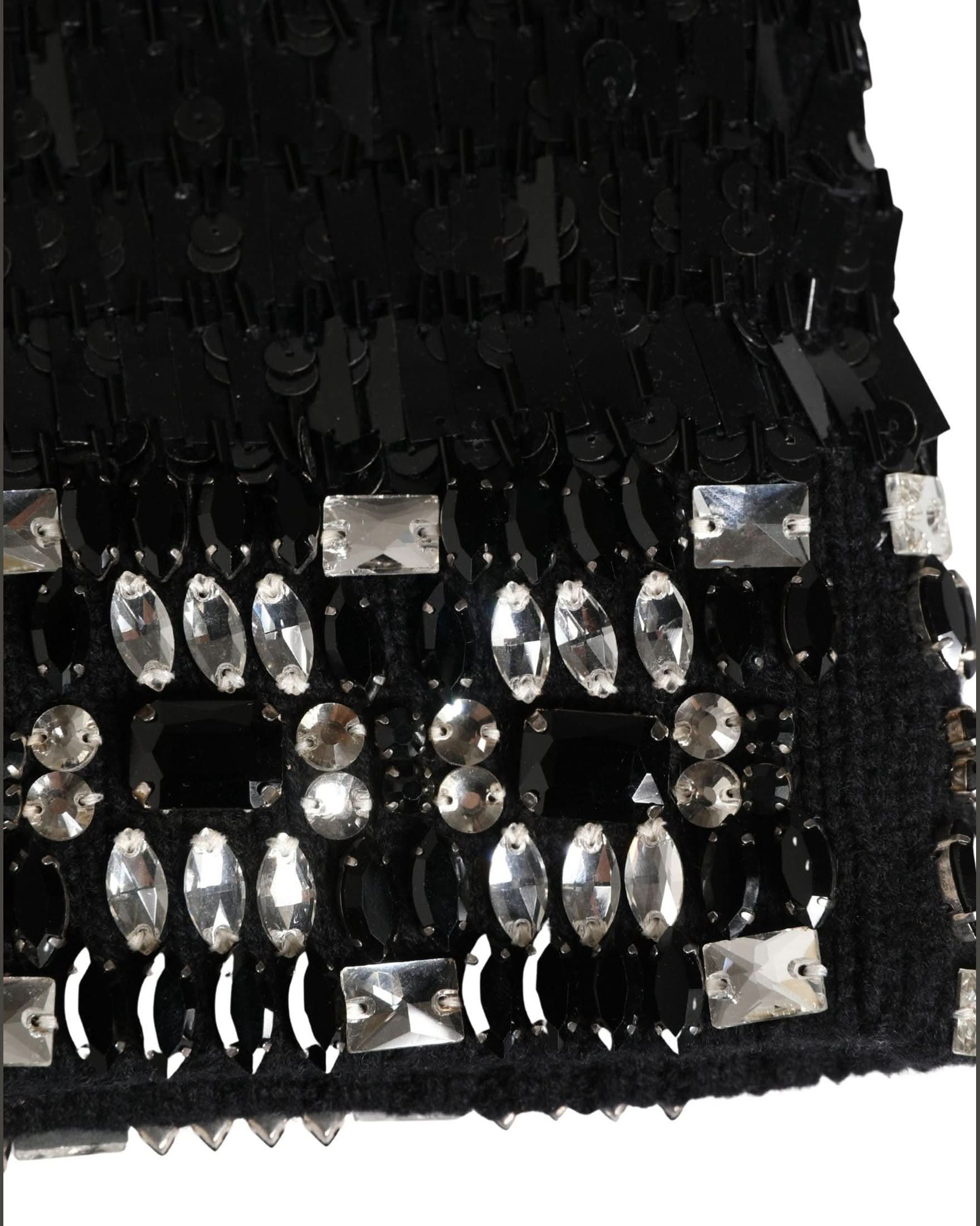 Dolce & Gabbana Black Wool Crystal Embellished Balaclava Hat 
