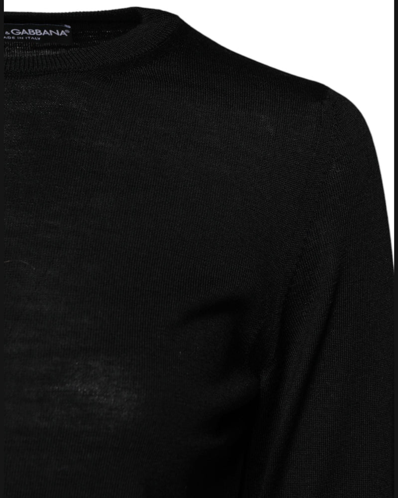 Dolce & Gabbana Black Wool Knit Crew Neck Pullover Sweater Glam Steals