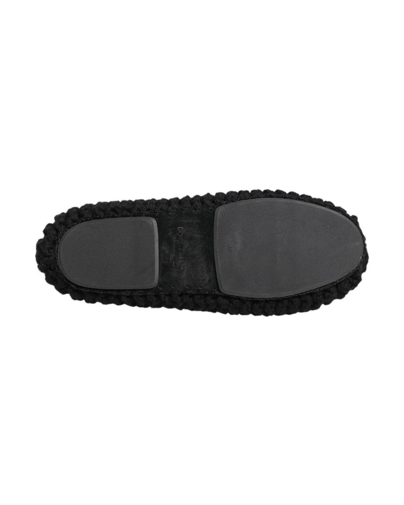 Dolce & Gabbana Black Wool Knit Slip On Ballerina Flats Shoes Shoes